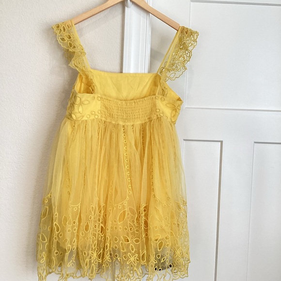 Anthropologie Let Me Be Eyelet Tulle Mini Dress Large Yellow - Picture 8 of 15